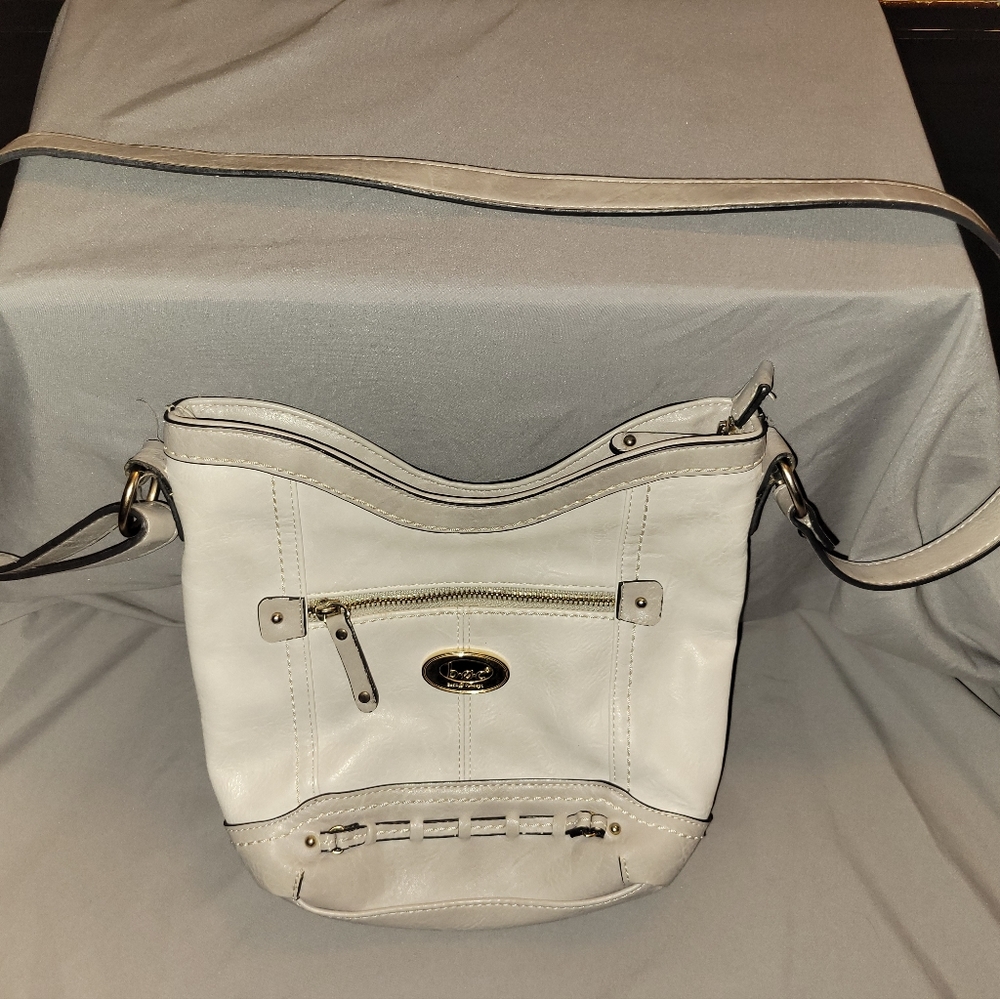 bøc Born Concept shoulder bag in 2-tone gray polyvinyl gold-toned accents